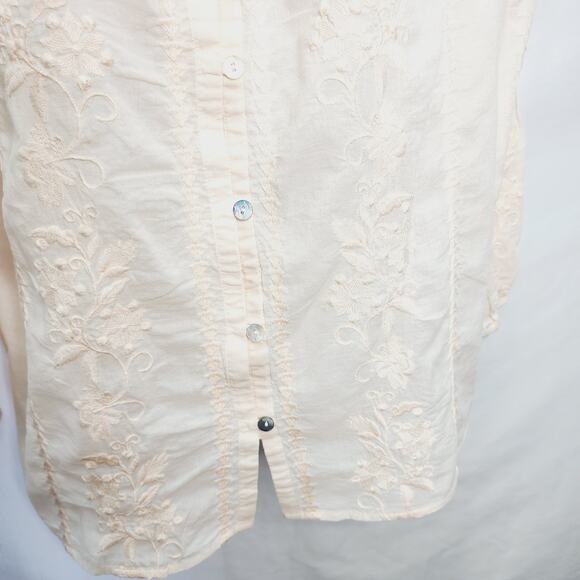 J Jill Cotton Light Weight Light Pink Long Sleeve Button Front Embroidery Blouse - Picture 10 of 13